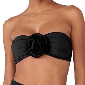 Kate Spade Designer Black Rosette Bandeau Bikini Top Womens Size S NWT Resort
